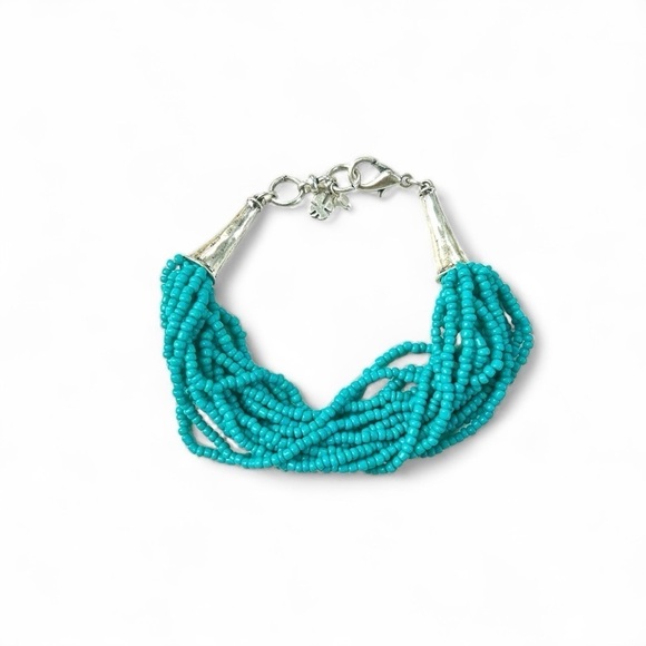 LUCKY BRAND Turquoise Color Beaded Silver-Tone Torsade Bracelet - Picture 1 of 3